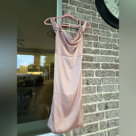 Oh Polly Pink Satin Cowl Neck Dress - Picture 3 of 11